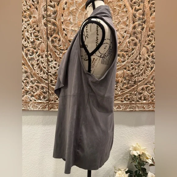 Joan Vass Faux Suede Gray Vest Cardigan- size S - Picture 7 of 10